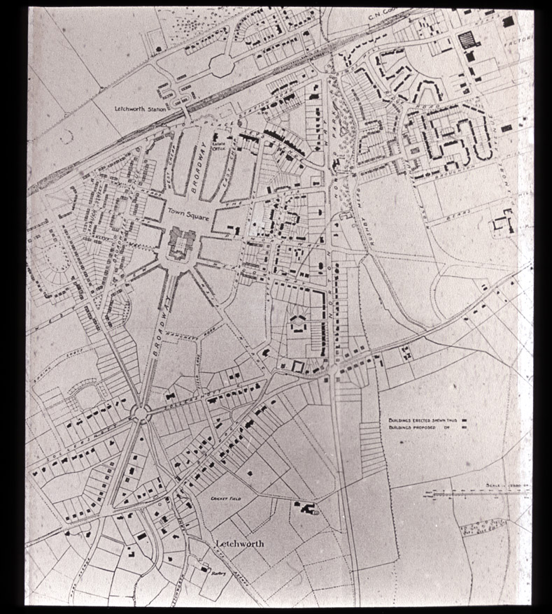 Plan for center of Letchworth, Parker and Unwin, 1904.