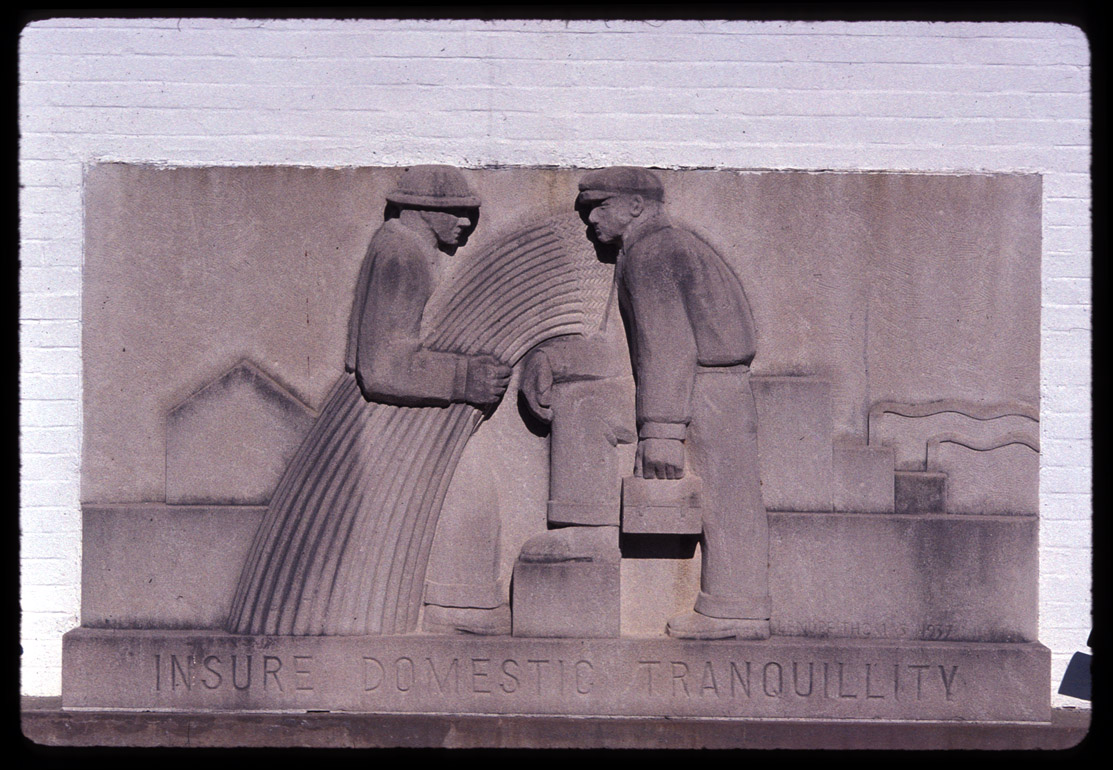 Greenbelt, sculptural frieze-'insure domestic tranquility', 11/99.
