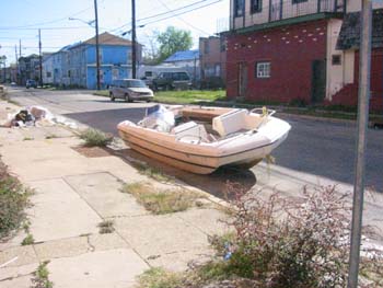 A number of boats remained in the street in March.
