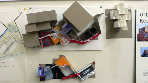 Working with found objects, junk models began to form the space 