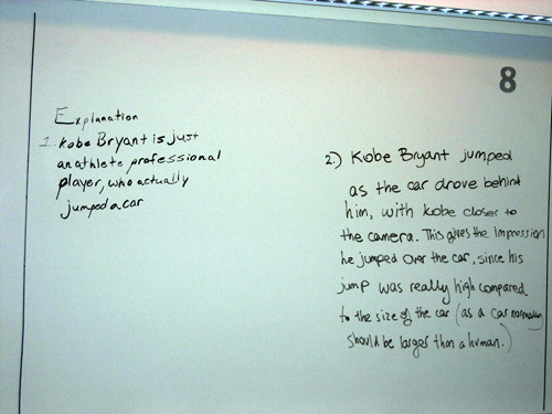 Notes on a whiteboard about trick photo models.