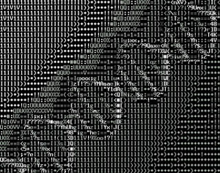 A DNA helix rendered in ASCII art.
