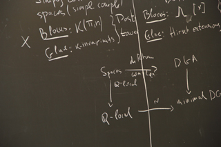 Mathematical notation written in chalk on a blackboard.