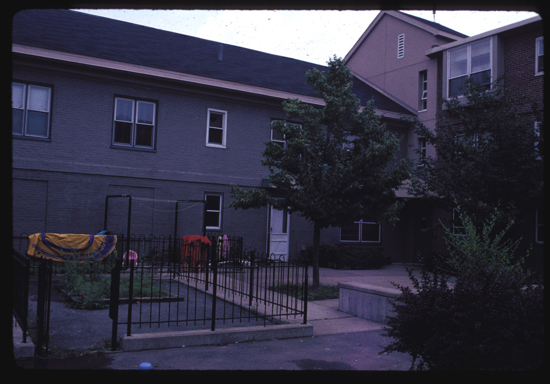View of West Broadway renovated courtyard, 6/92.