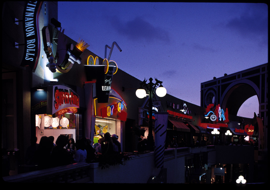 San Diego, Horton Plaza at dusk, 3/99.