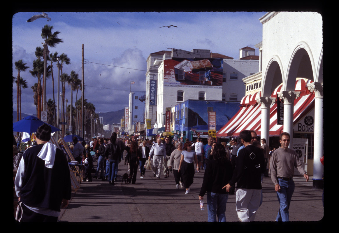 Venice Beach, CA, crowds in public space, 11/98.