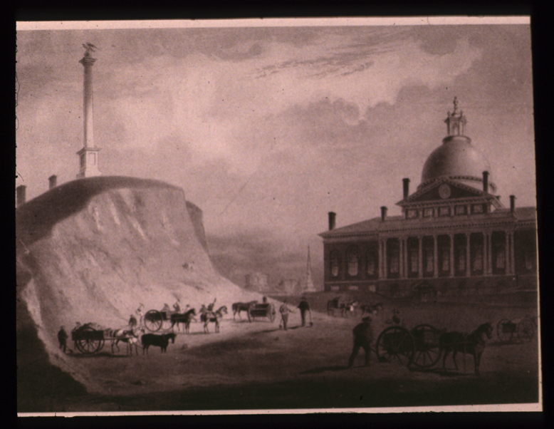 Cutting down Beacon Hill, c. 1800.