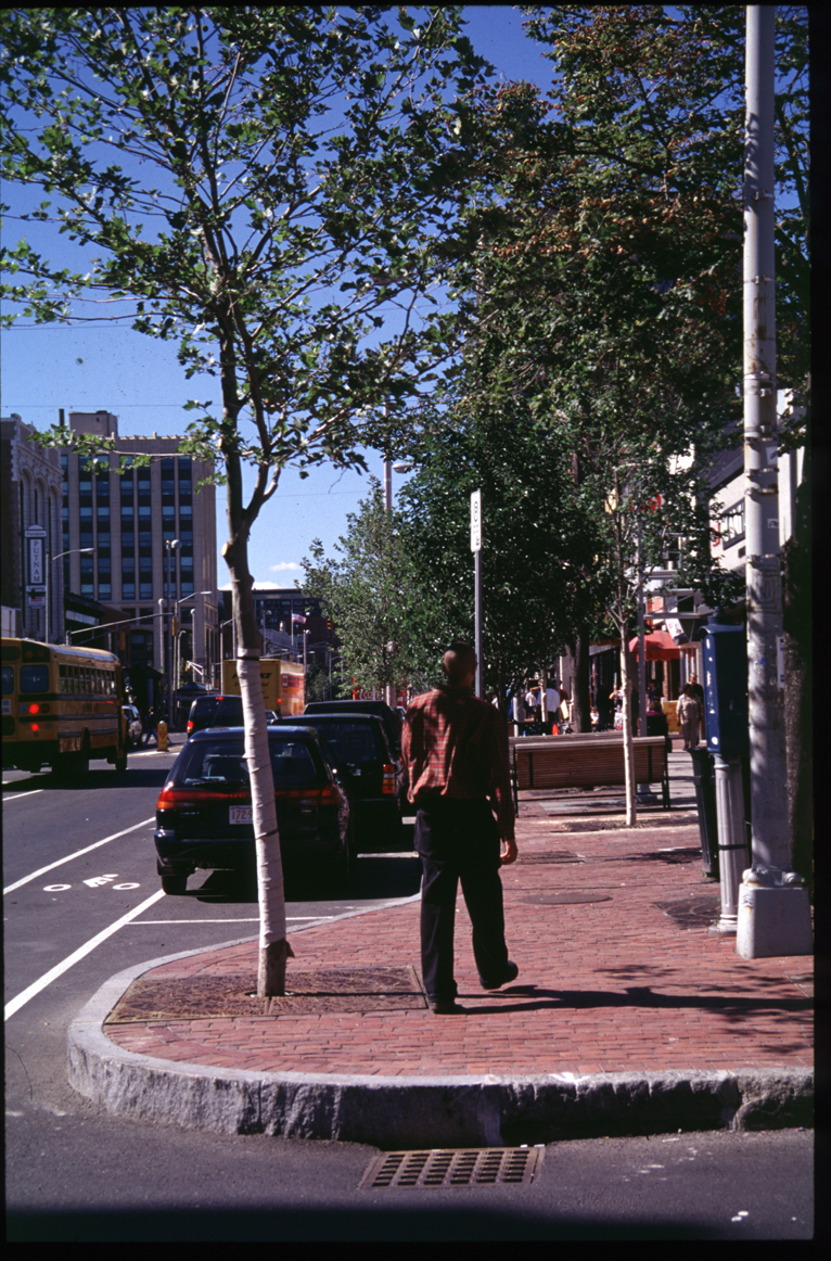 Central Square, Cambridge 9/01 - extended brick sidewalks, bike lanes.