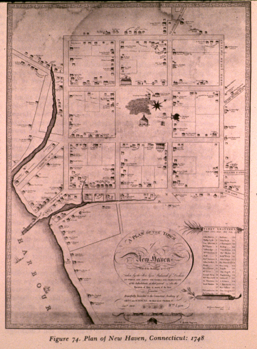 New Haven, CT, 9-square plan, 1748.