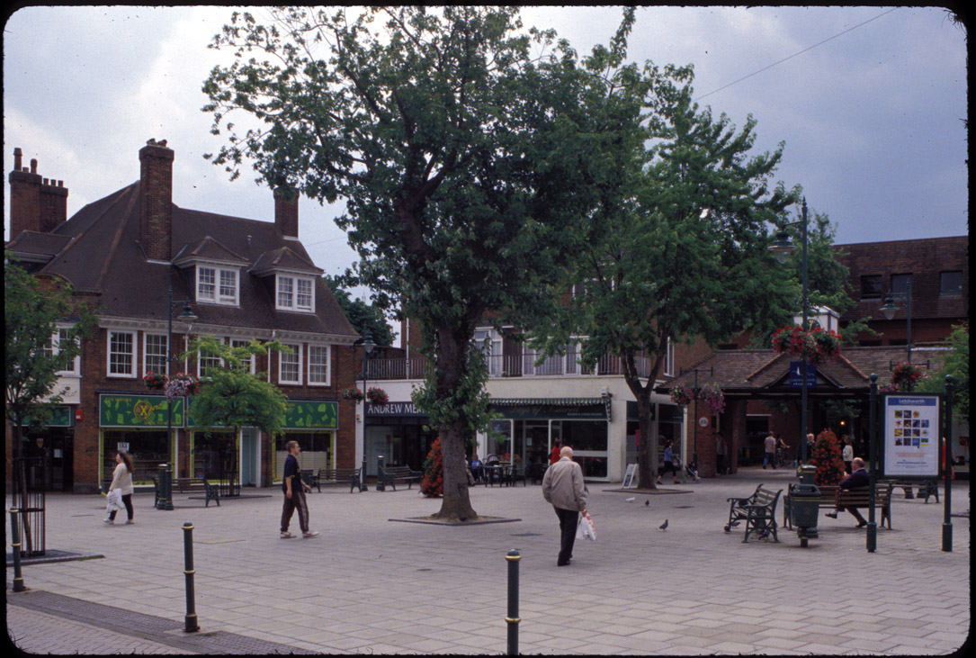 Letchworth-covered arcade along central street, July '01.