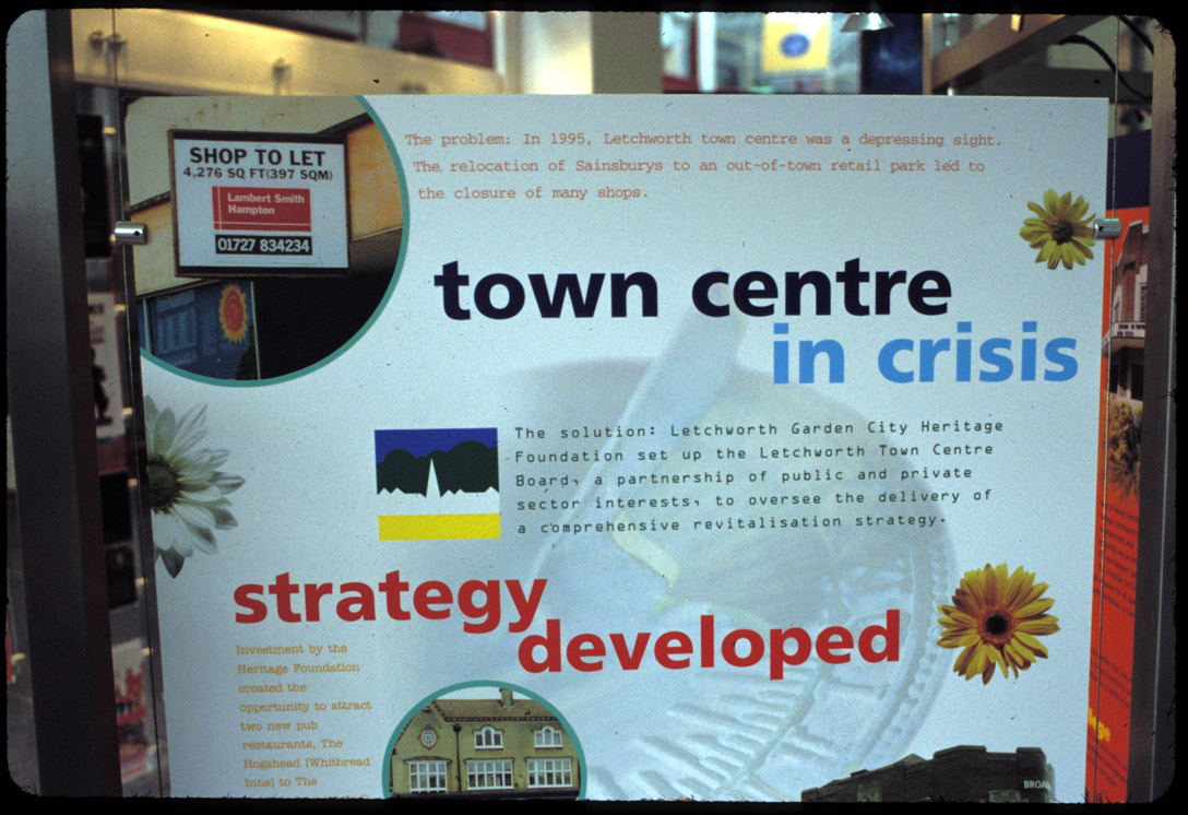 Letchworth-'town centre in crisis' poster, July 2001.
