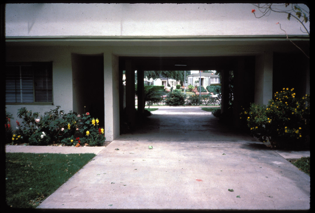 Baldwin Hills Village, L.A., pass-through under buildings.