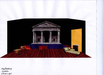 Aristophanes: LYSISTRATA finished set design for the market square with house interior.