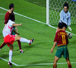 Park Ji Sung scores the winning goal against Portugal, knocking them out of the tournament.