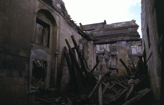 The main qa'a of the palace after it burned down in late 1998.