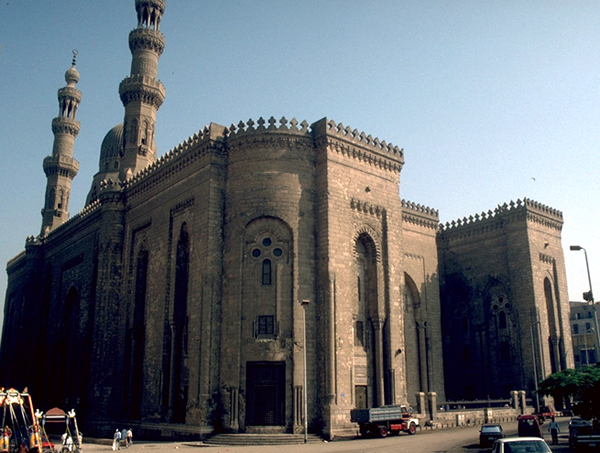 Side view of the Mosque from the center of the Maydan of Salah al-Din showing both its southeastern and southwestern facades.