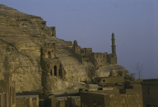 General view of the mosque of Lu'lu'a before restoration, with the 16th century Khanqah of Shahin al-Khalwati in the backround.