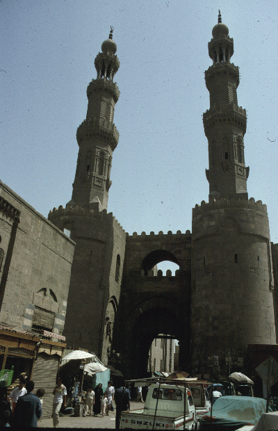 Bab Zuwayla with the two minarets of al-Mu'ayyad.