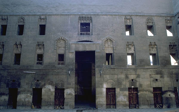 Side facade of the Khanqah of Sultan Baybars al-Jashankir, showing three stories of sufis' cells.