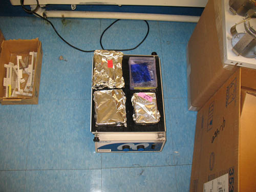 Four gel samples on electric rocking bed