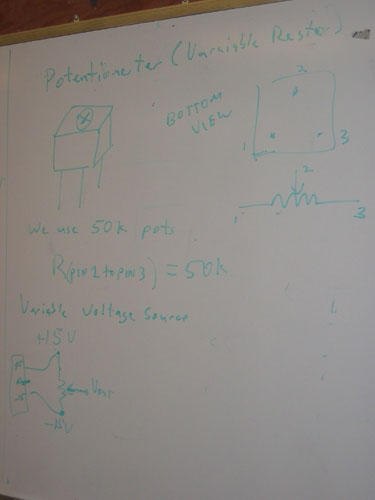 A diagram of a potentiometer and its properties.