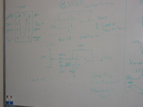 A schematic of voltage follower and subtractor circuits.