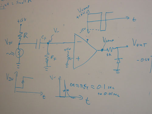 A diagram of a light-triggered alarm circuit.