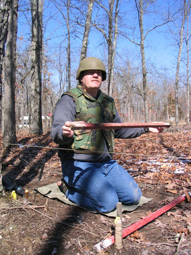 Manual demining demonstration.