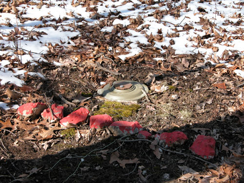 Emplaced anti-tank (AT) mine.