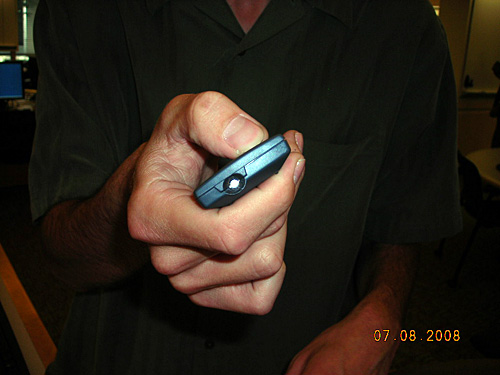 The infared light from a remote control is pointed at the camera.
