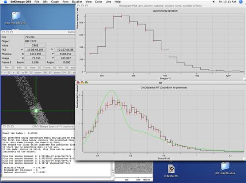 A computer screenshot showing the power law for RBS 1223. Includes photos of RBS 1223 and histogram plots.