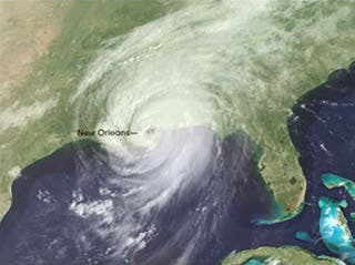 Satellite image of Hurricane Katrina off the Gulf coast.