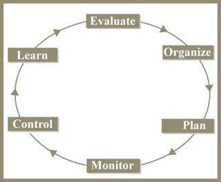 A circular diagram of the project management process.