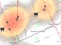 A map overlaid with scattered logos of shopping cart and bus and gradient of orange color.