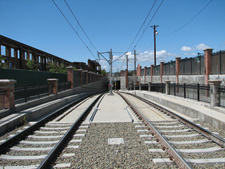 Light rail tracks in San Jose, CA.