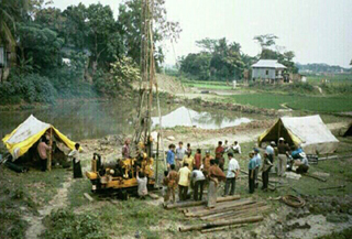 Well drilling at a field site in Bangladesh.
