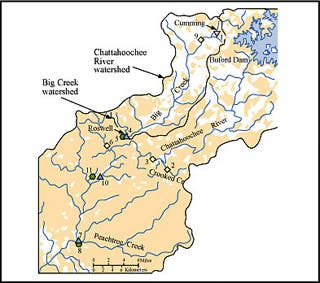 A map of the Chattahoochee River and its surrounding watersheds.