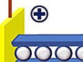 Drawing of a lithium-ion battery, showing cathode (plus sign) on the left, anode (minus sign) on the right, and lithium ions (small white circles).
