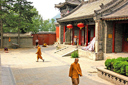 Monks at work in their temple.