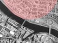 Aerial photograph with the Centralville neighborhood highlighted in pink.
