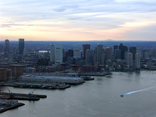 Aerial view of downtown Boston and the harbor.
