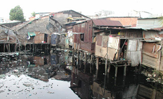 A photograph of dilapidated homes.