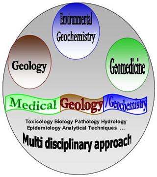 Chart showing multi-disciplinary approach of Geology, Environmental Geochemistry and Geomedicine.