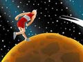 Drawing of someone throwing a javelin around a planet.