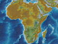 Topographic relief of the African plate. Areas of higher elevation are represented in light blue.