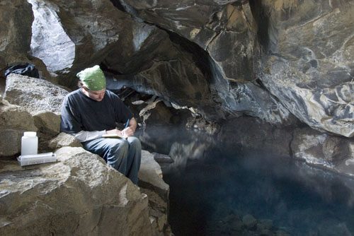 Sampling Water inside a cave.