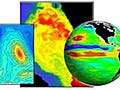 A graphic of four thermal images of various parts of the world composited together.