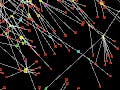 Network graph with many lines connecting dots.