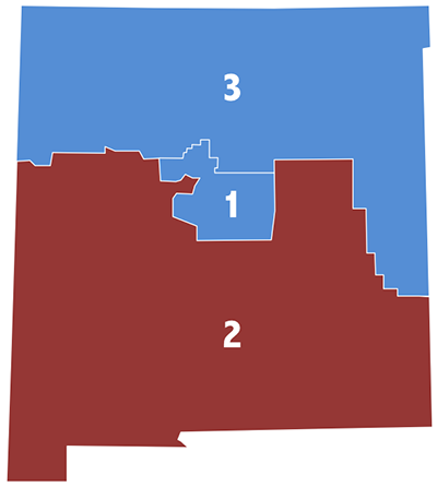 Colored map showing New Mexico's congressional districts.