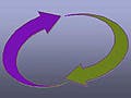 An illustration of two arrows in a circle, representing communication.